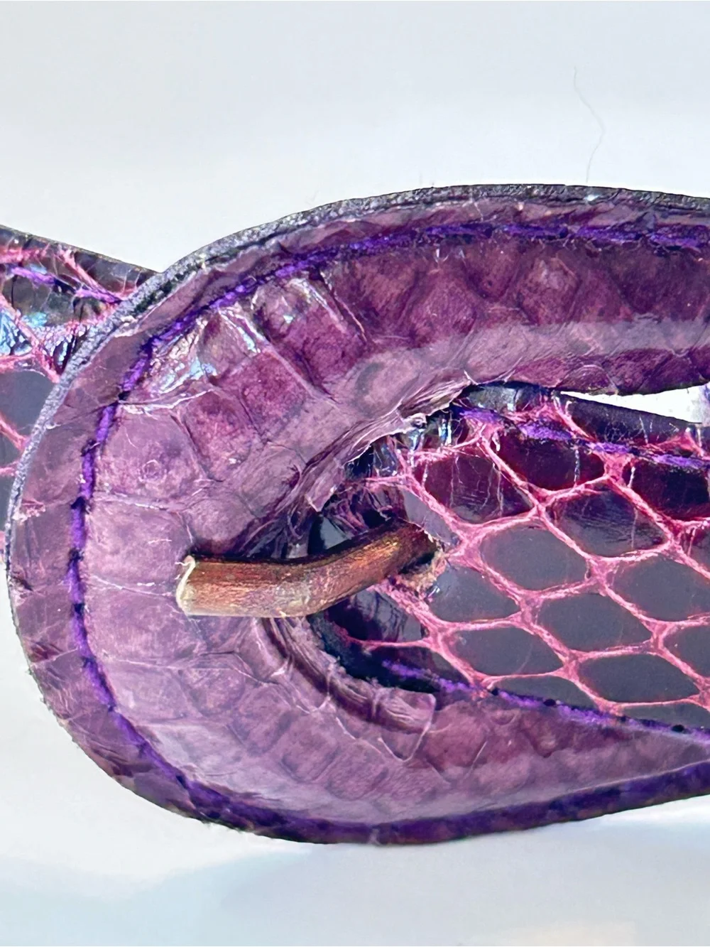Milor purple/eggplant genuine snakeskin belt featuring a covered belt buckle M/L